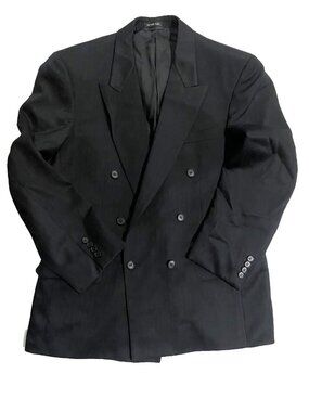 VICTOR HUGO Men's Double Breasted Virgin Wool Blazer Black 42R Formal Tailored